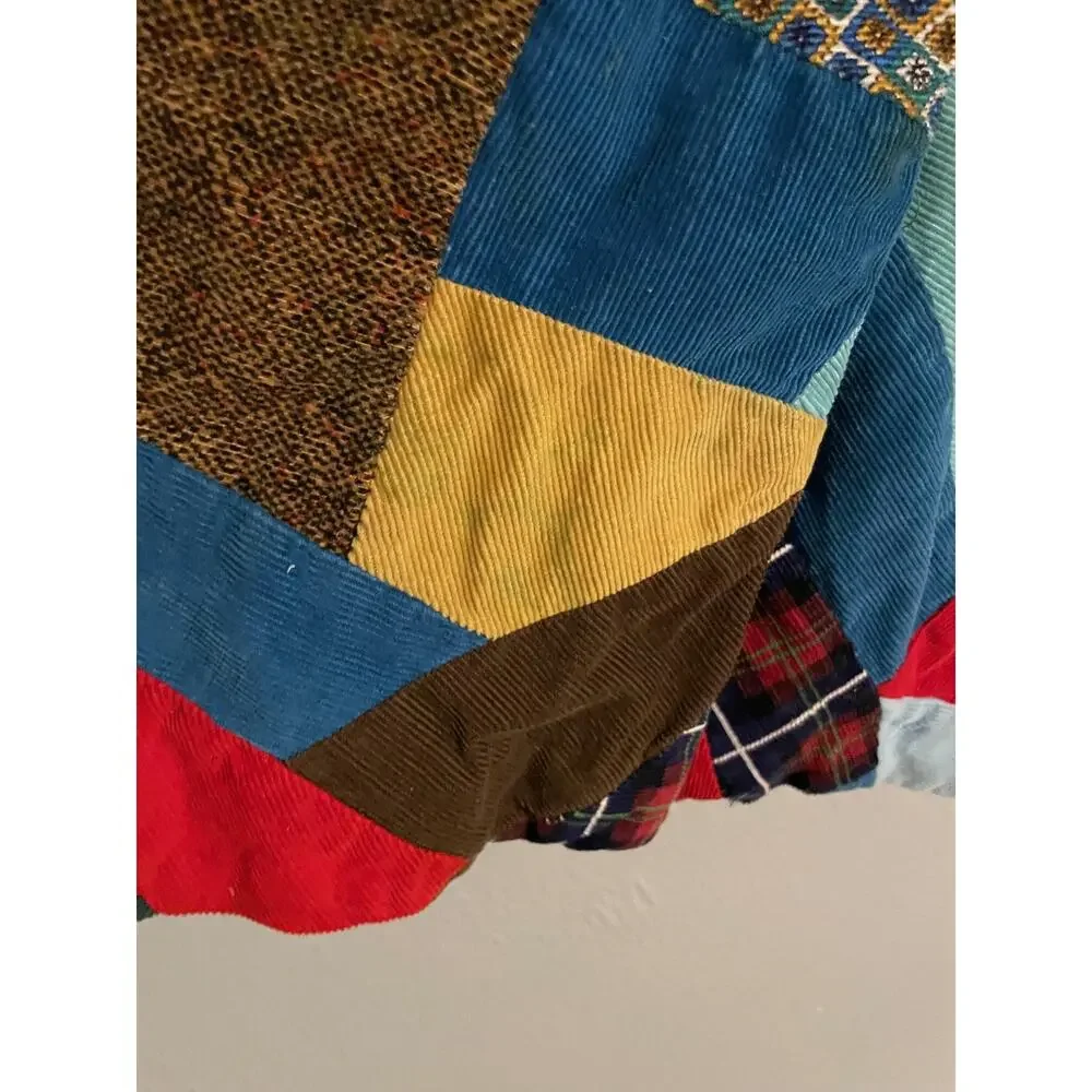 Handmade Coat Girls 10-12 Multicolor Patchwork Corduroy Lined Button Boho READ